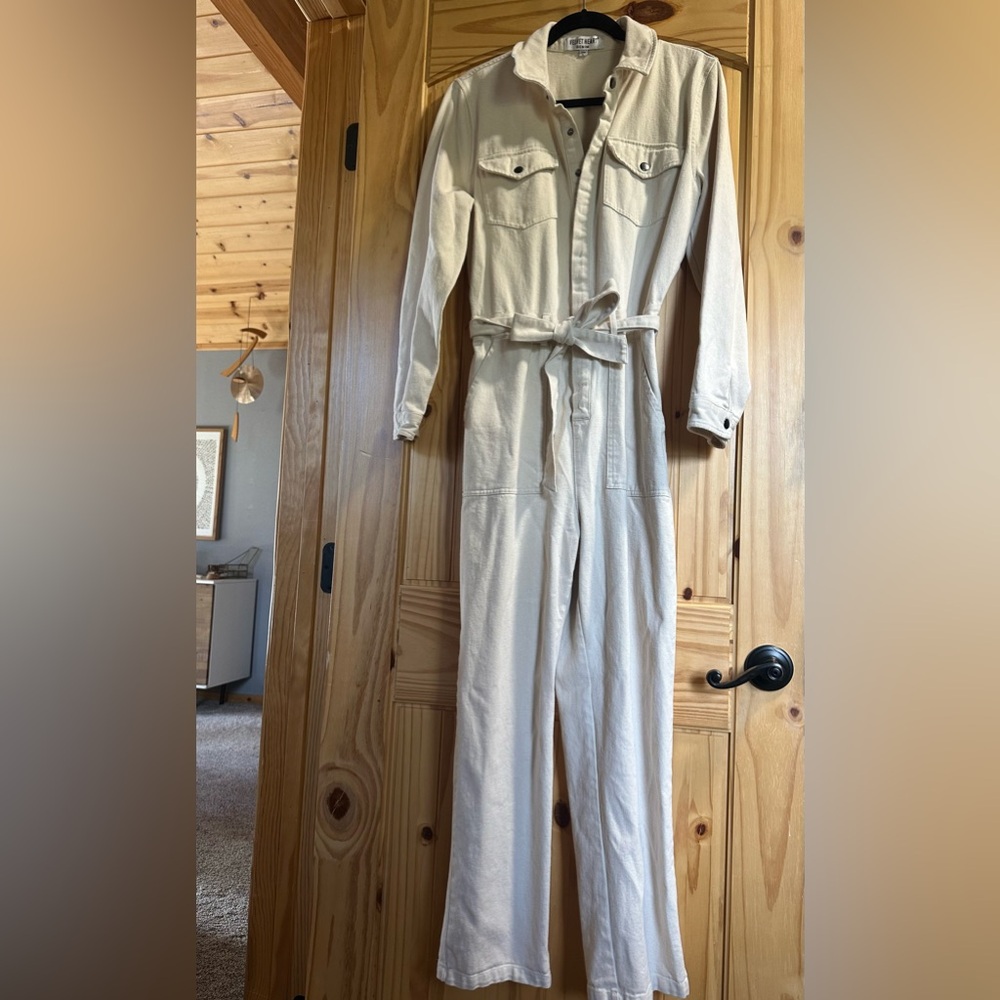 Velvet Heart Denim, Cantrelle Light Khaki Utility Jumpsuit, Size Large